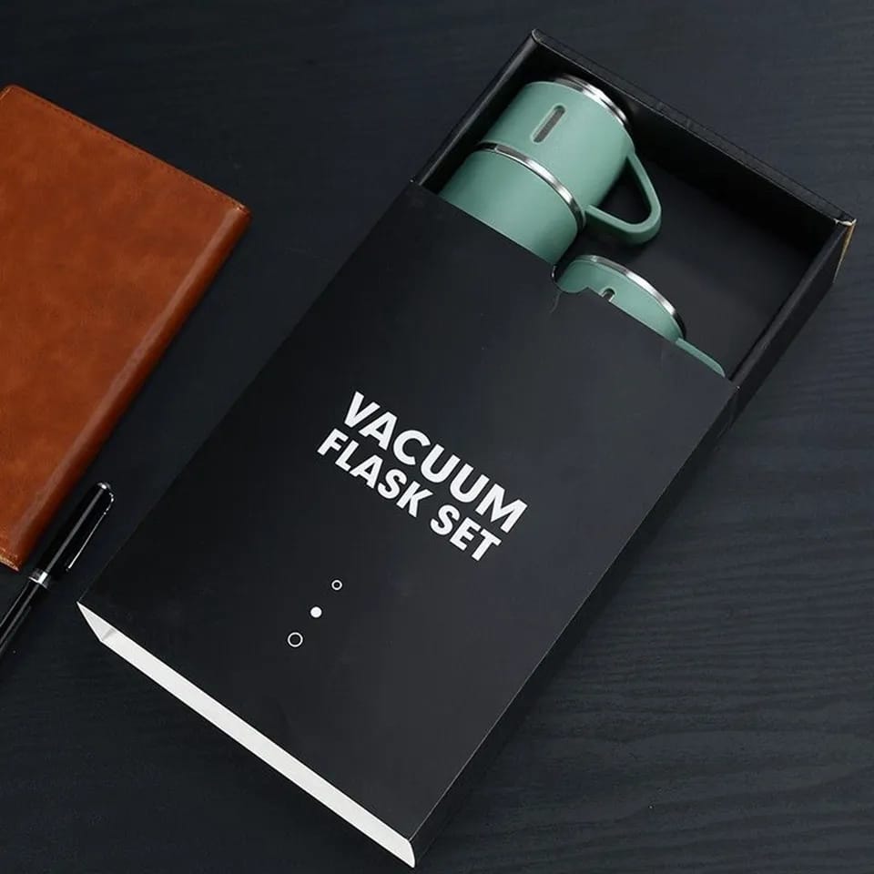 Stainless Steel Vacuum Flask Set, 500ml With 2cups (Random Color)