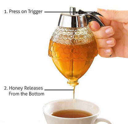 Honey Dispenser Juice Syrup Pot Jar For Kitchen Bee Drip Storage 200ml